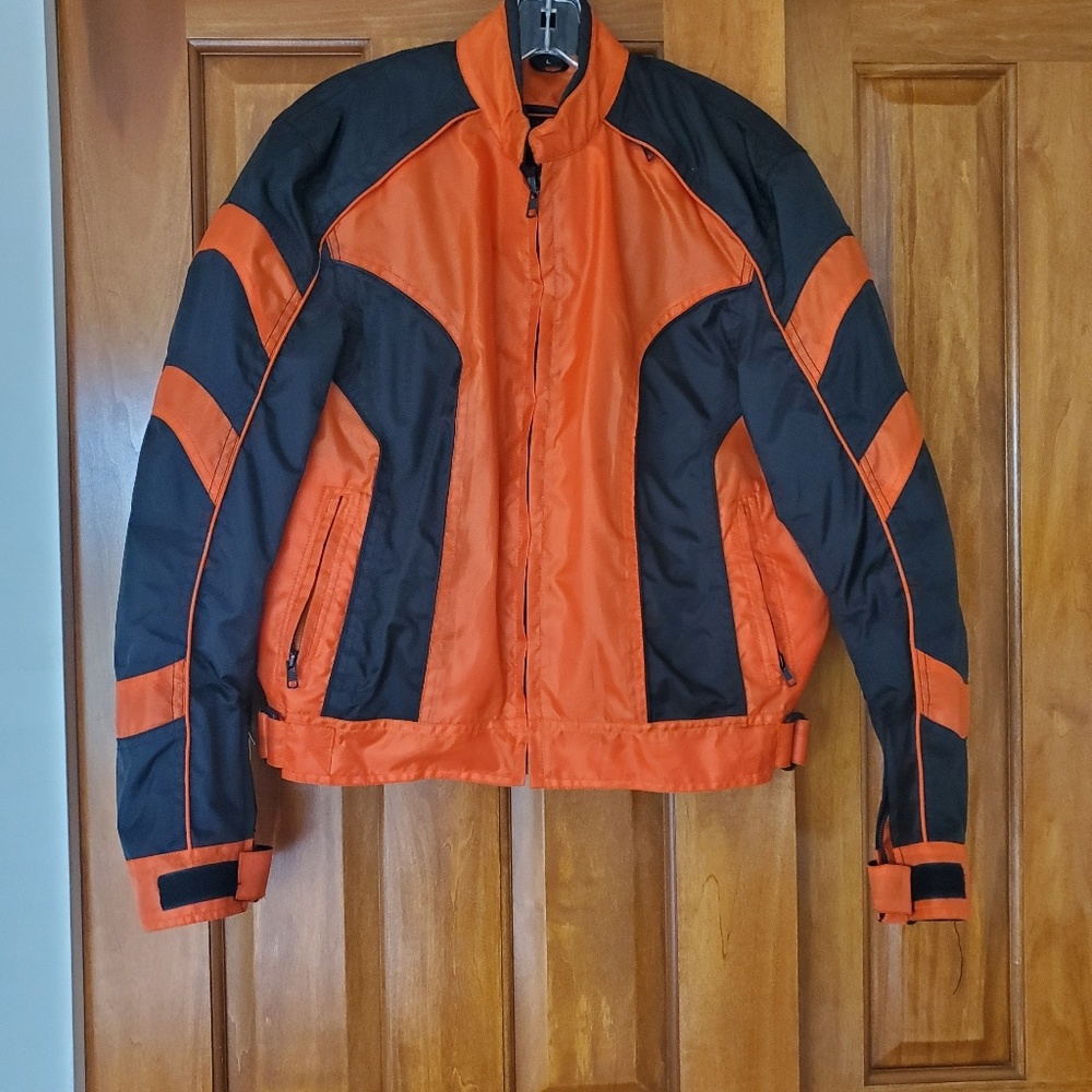 Sold--- jacket with liner. Revolution gear size large Orange and black. Vents - Picture 1 of 7